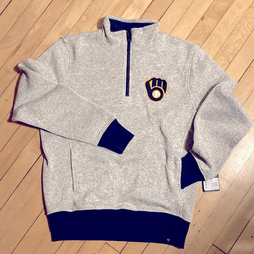 Brewers 47 quarter zip grey fleece sweatshirt